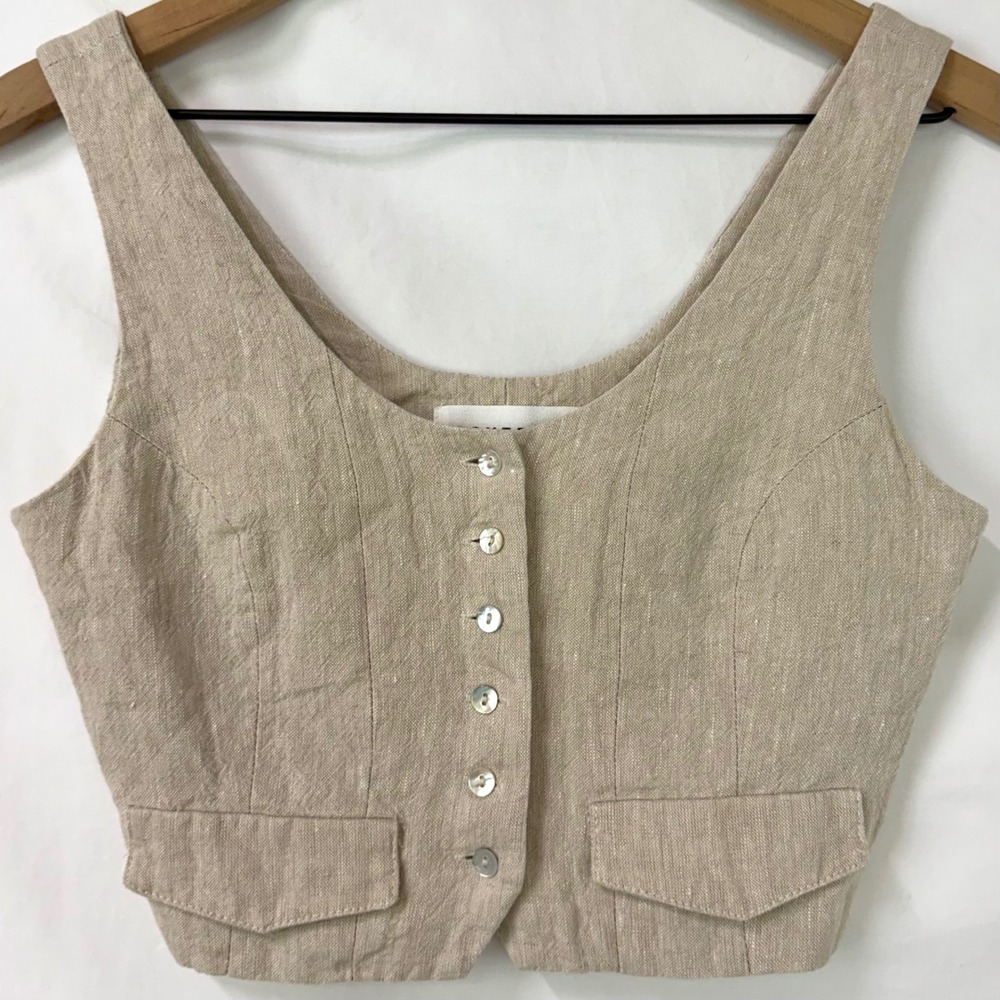 SOVERE Anthropologie Instance Cropped Linen Vest Size XS Coastal Minimalist